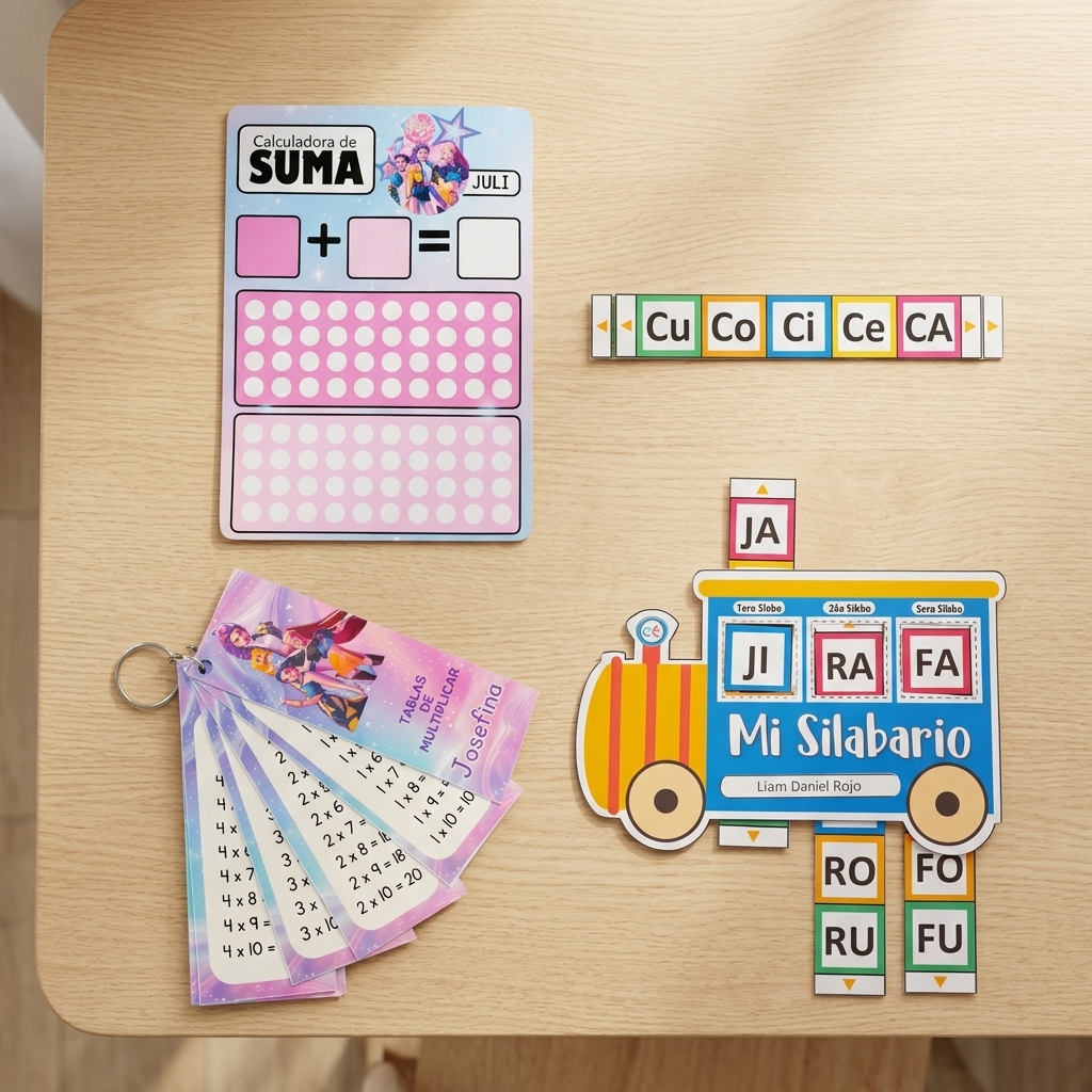 Combo Educativo 3 en 1 Personalizado - Tablas, Sumas y Silabario